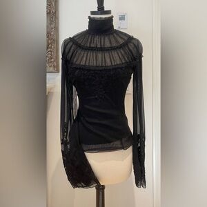 Catherine Malandrino Elegant Black floral Lace Tops boho chic